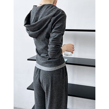 Stack in early autumn casual sports suit women's hooded sweater + suspender vest + wide-leg pants three-piece set