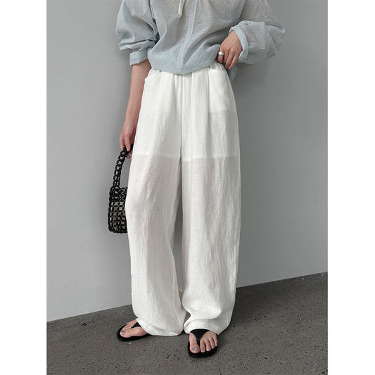 Tencel linen pendant elastic waist wide-leg pants women's 26 spring meat-covering and thin casual trousers