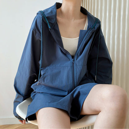 Wide Leg Shorts Hooded Sunscreen Two-piece Set