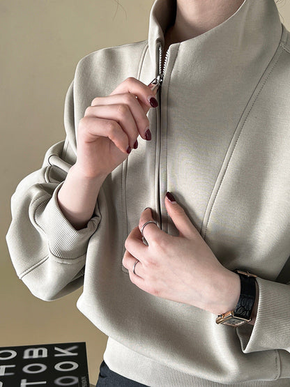 Half zipper sweater women's high-end spring wear new Korean casual sports high-waisted top