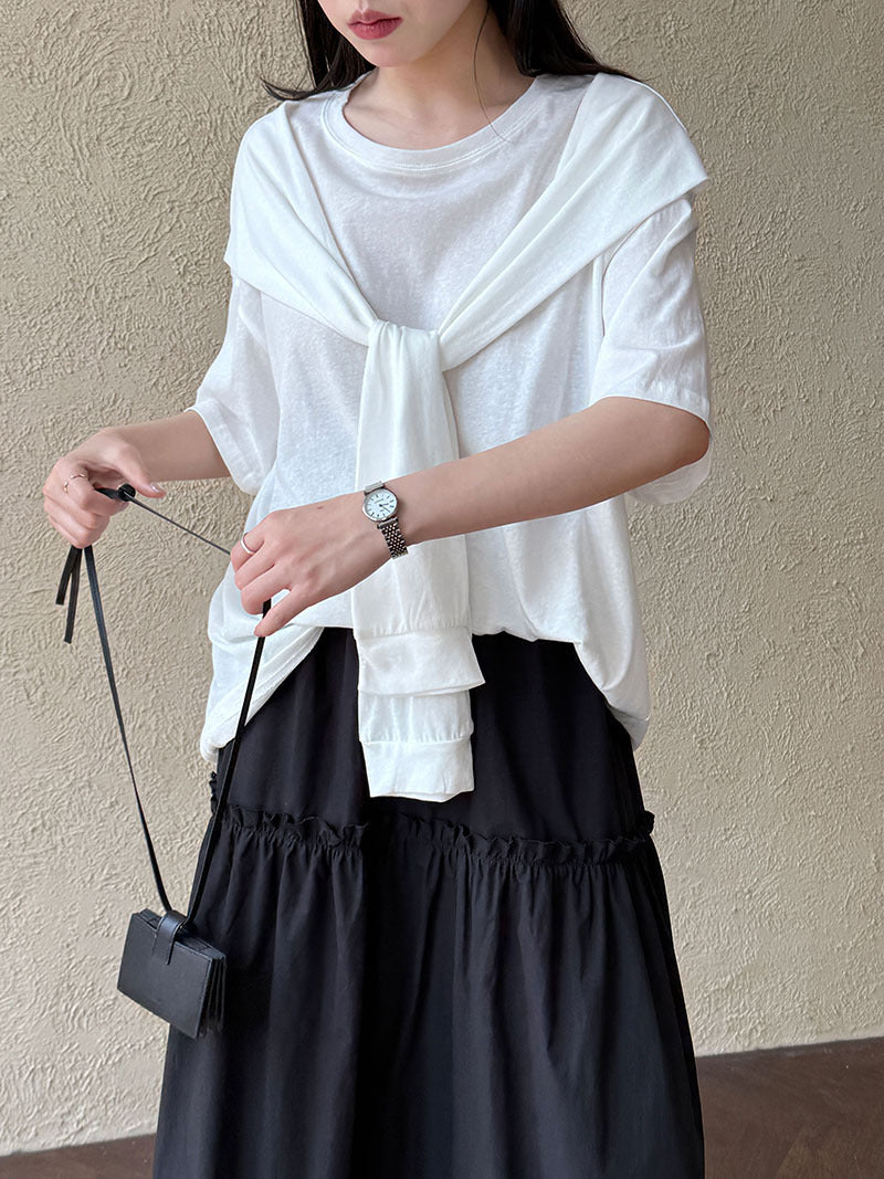 Korean simple fashion shawl fake two-piece T-shirt women's spring and summer new products age-reducing stacked short-sleeved top