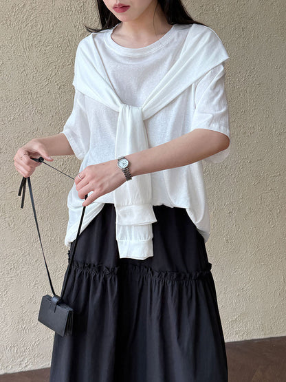 Korean simple fashion shawl fake two-piece T-shirt women's spring and summer new products age-reducing stacked short-sleeved top