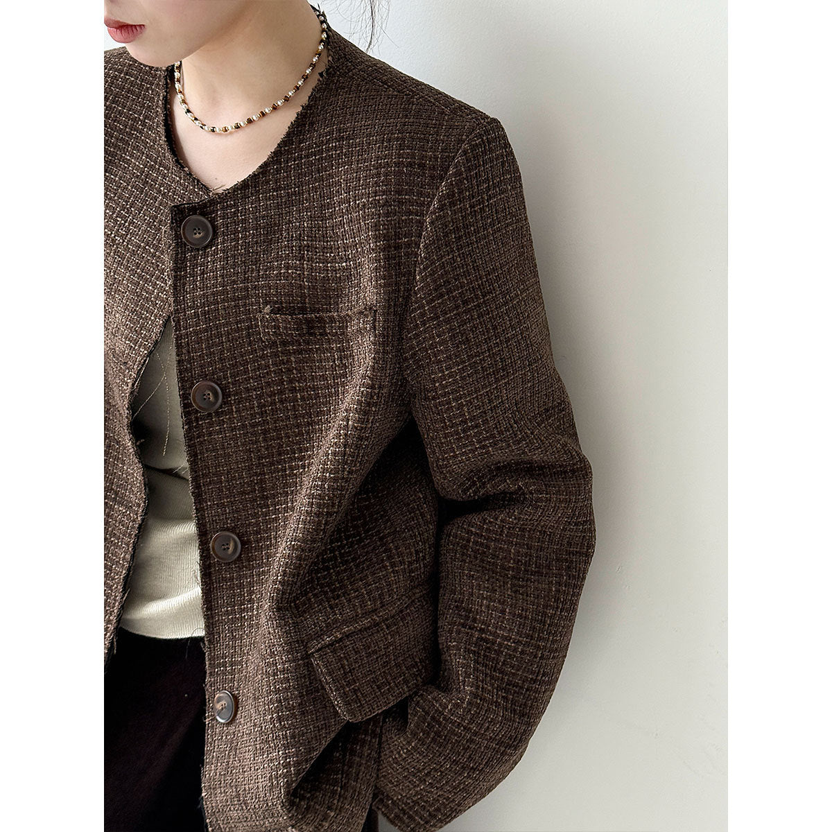 Korean round neck small fragrant jacket for women's autumn new heavy industry high-end tweed short suit