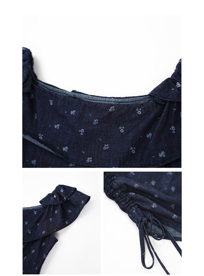 Spice girl shoulder sexy waist thin denim shirt