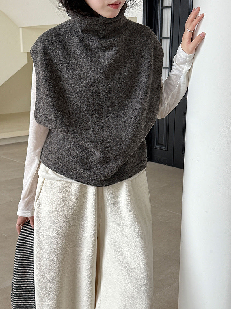 Pile collar knitted vest vest women's winter new lazy style, stacked wearing vest sweater