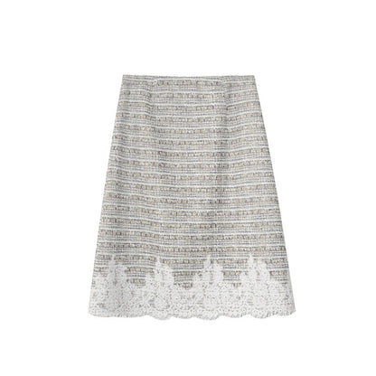 Women's Lace Spliced A-Line Midi Skirt