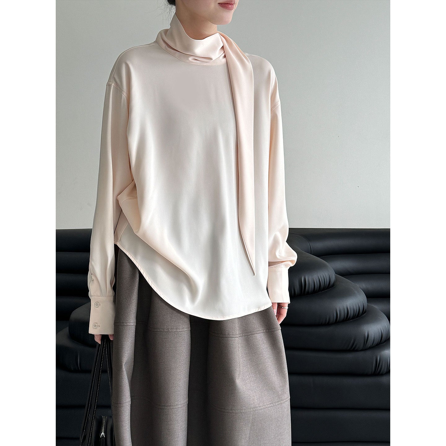 French light ripe satin streamer shirt women's early spring new high-end temperament shirt
