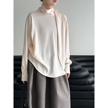 French light ripe satin streamer shirt women's early spring new high-end temperament shirt