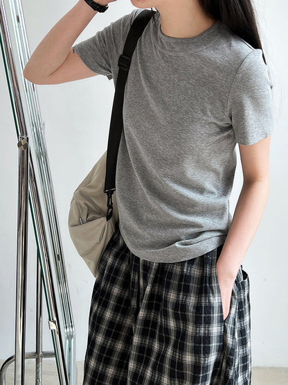 Simple solid color shoulder short-sleeved T-shirt