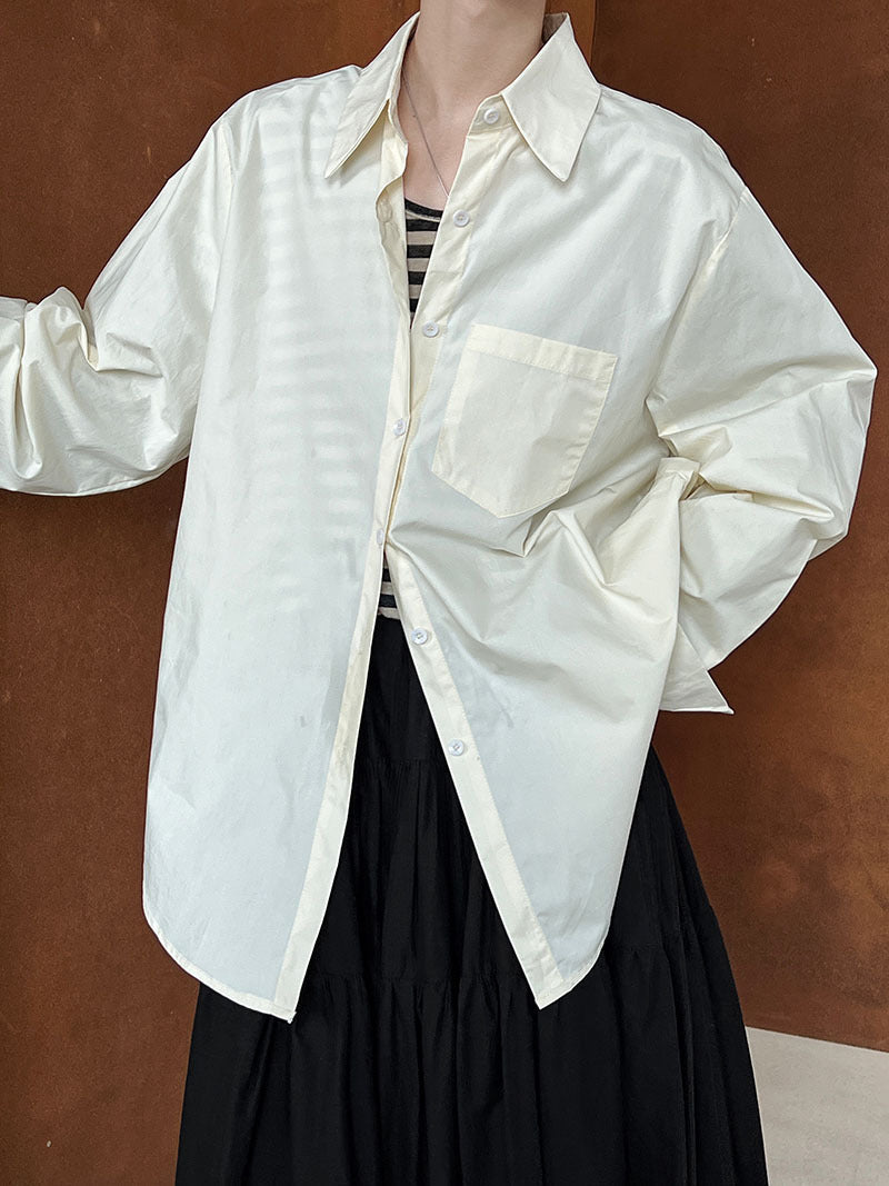 Korean version of chic loose silhouette shirt jacket women's commuter lapel versatile long-sleeved casual top