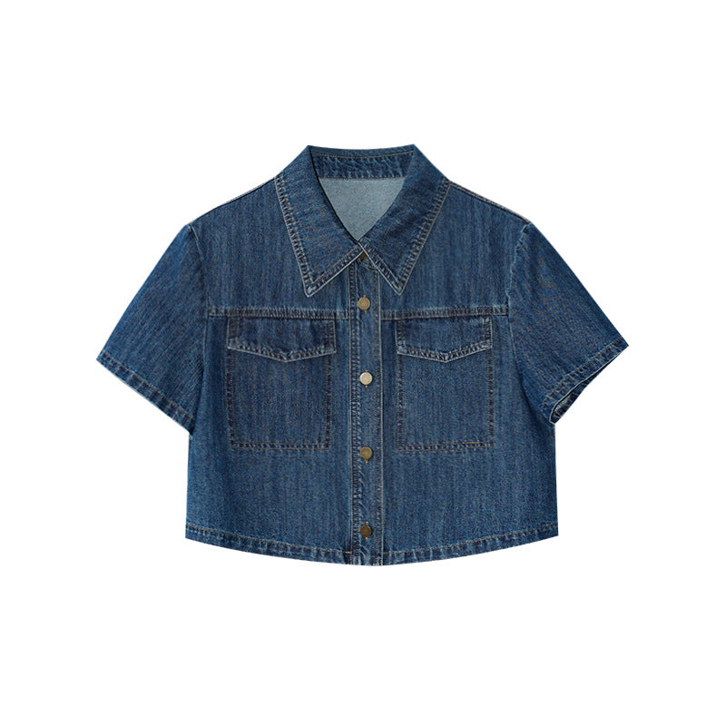 Lapel Small Short Sleeve Denim Short Jacket