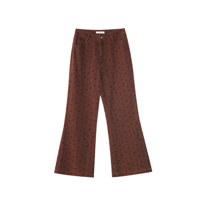 Women's High-Waist Floral Print Slim Cotton Jeans