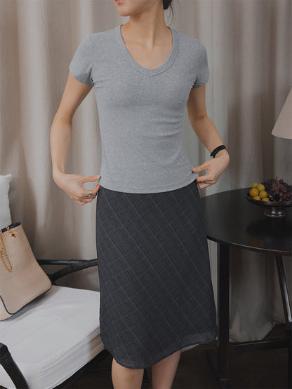 Optional stretch front shoulder slim skin-friendly short-sleeved T-shirt