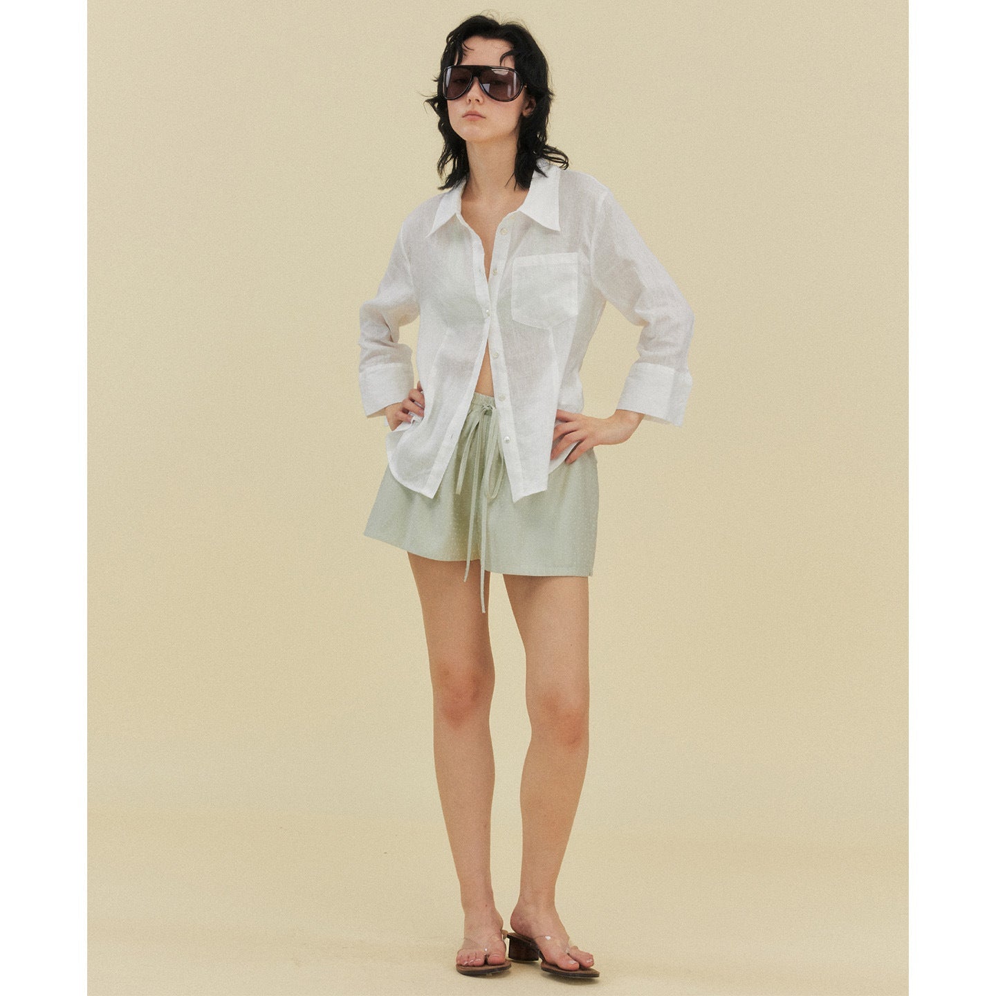 Flocking Tencel Polka Dot Shorts Casual Pants
