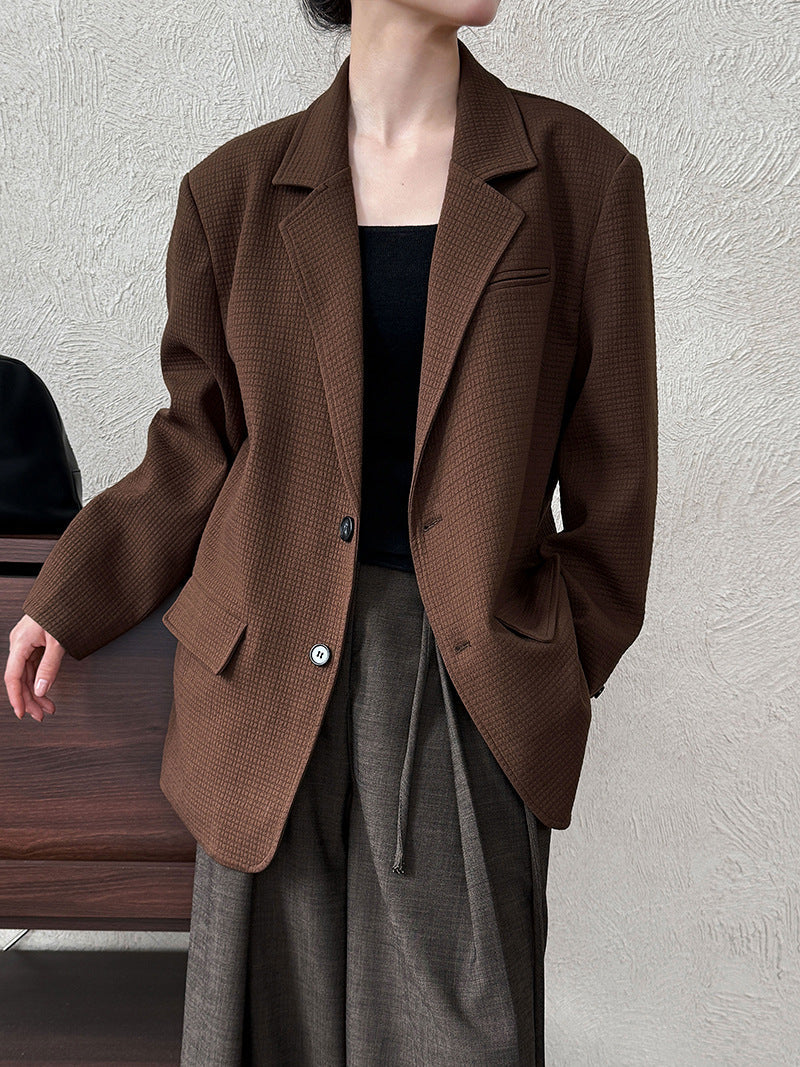 Silhouette casual commuter textured waffle suit women's autumn vintage baggy jacket