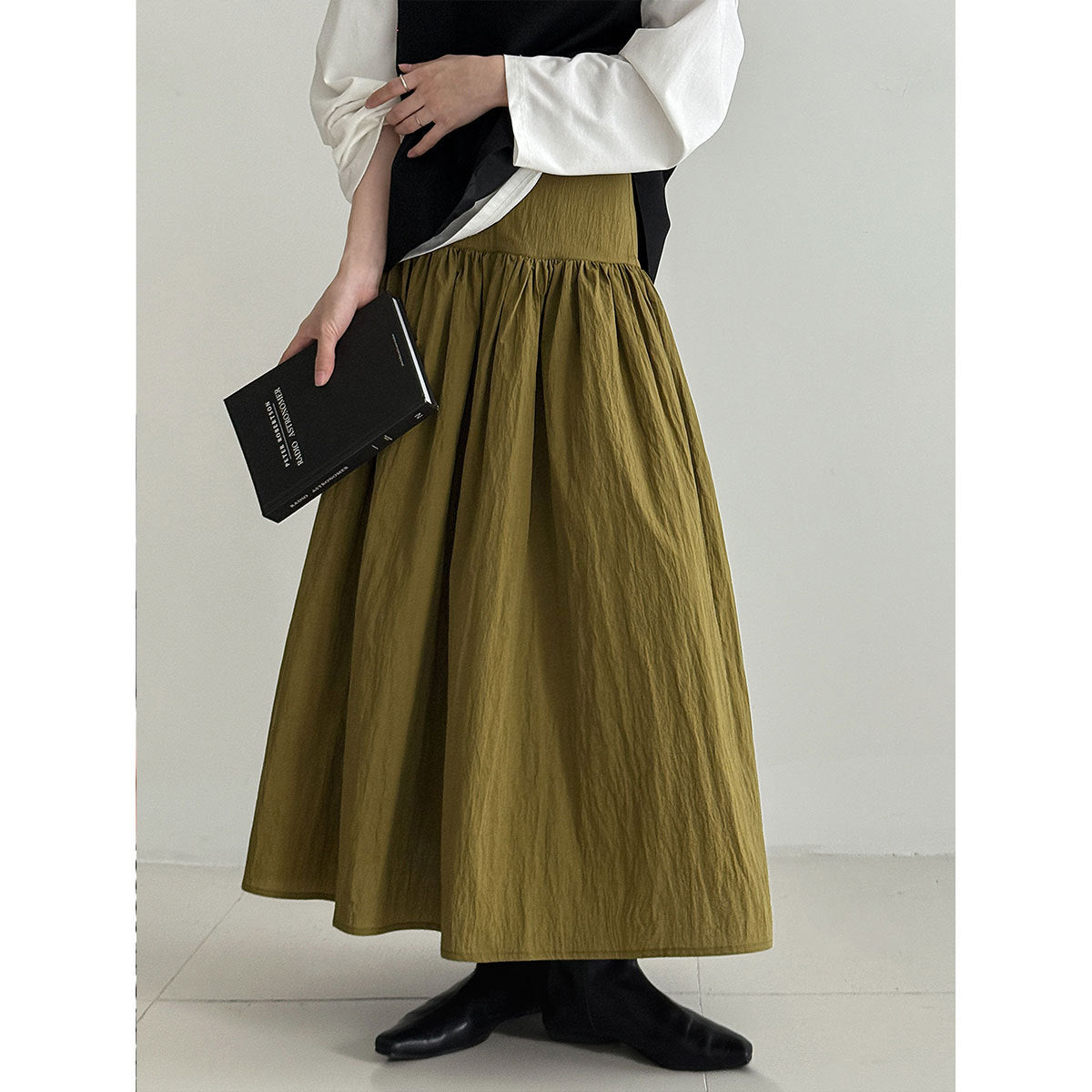 High waist cotton brocade pleated skirt women