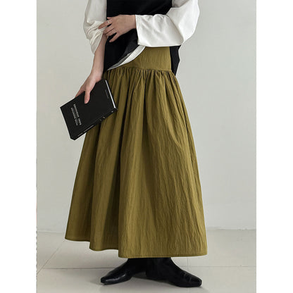 High waist cotton brocade pleated skirt women