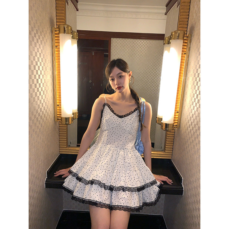 Polka Dot Lace Strap Dress