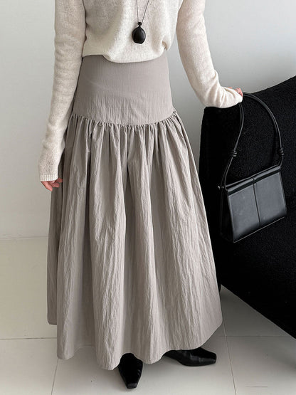 High waist cotton brocade pleated skirt women