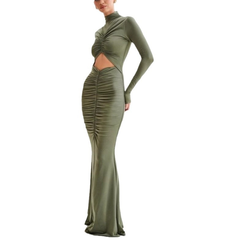 Pleated Slim Crew Neck Dress