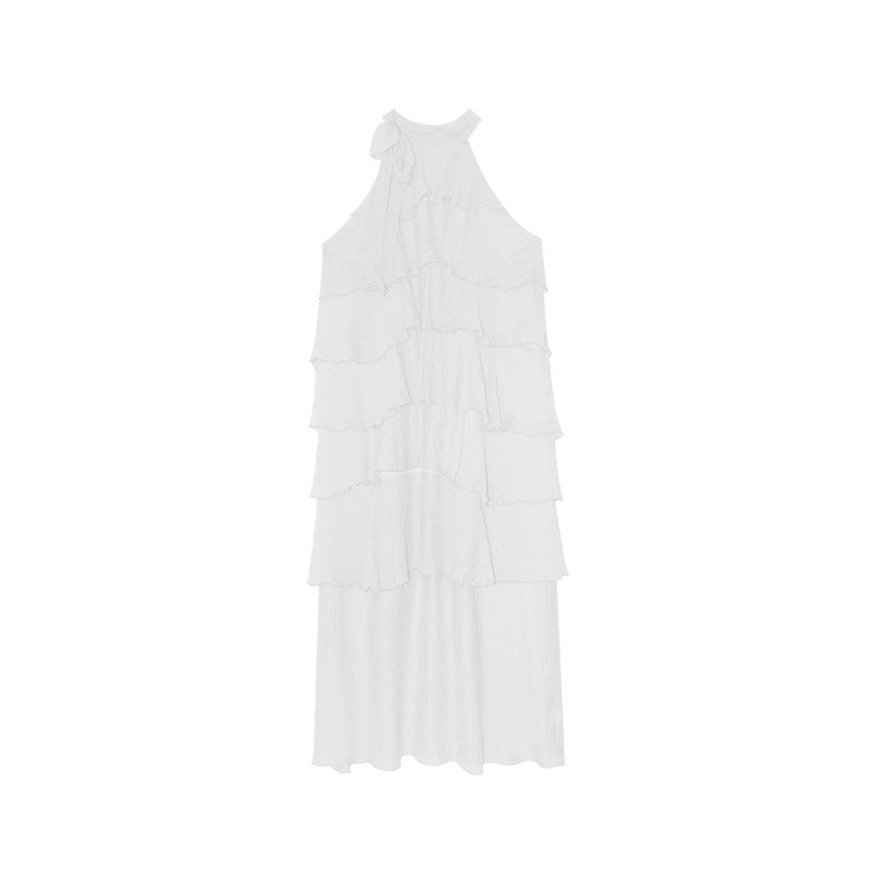 Women's Stand Collar Ruffle Tiered Sleeveless Tencel Maxi Dress