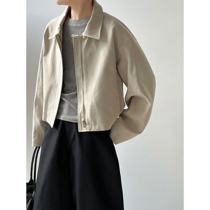 Minimalist high-end lapel jacket jacket women's short autumn new casual wide cotton and linen top