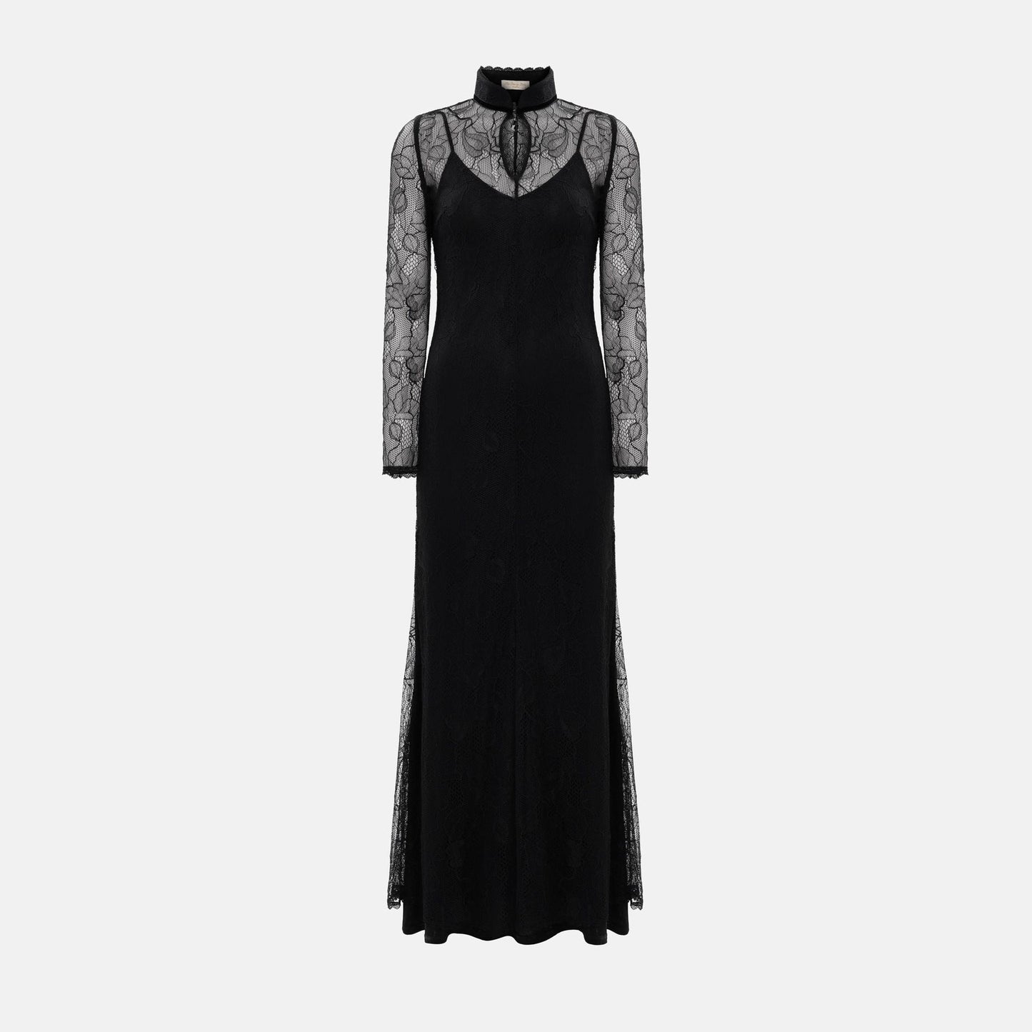 Stylish and sexy lace stitching autumn and winter long dress slim-fitting hollow dress