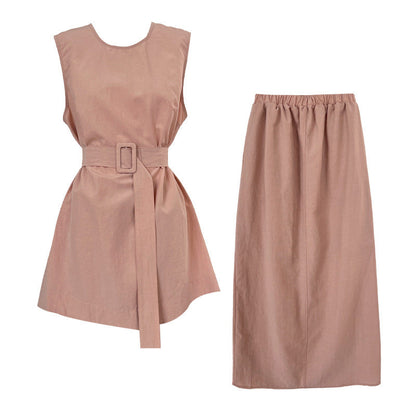 French temperament high-end waist sleeveless top with high waist skirt summer new suit