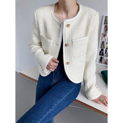 Autumn new 30% wool small fragrant jacket women's short temperament tweed celebrity top