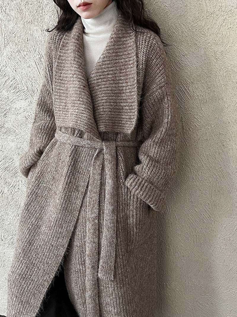 Korean style oversized knit cardigan with wide lapel - new autumn collection, soft and cozy wool blend, relaxed fit long coat