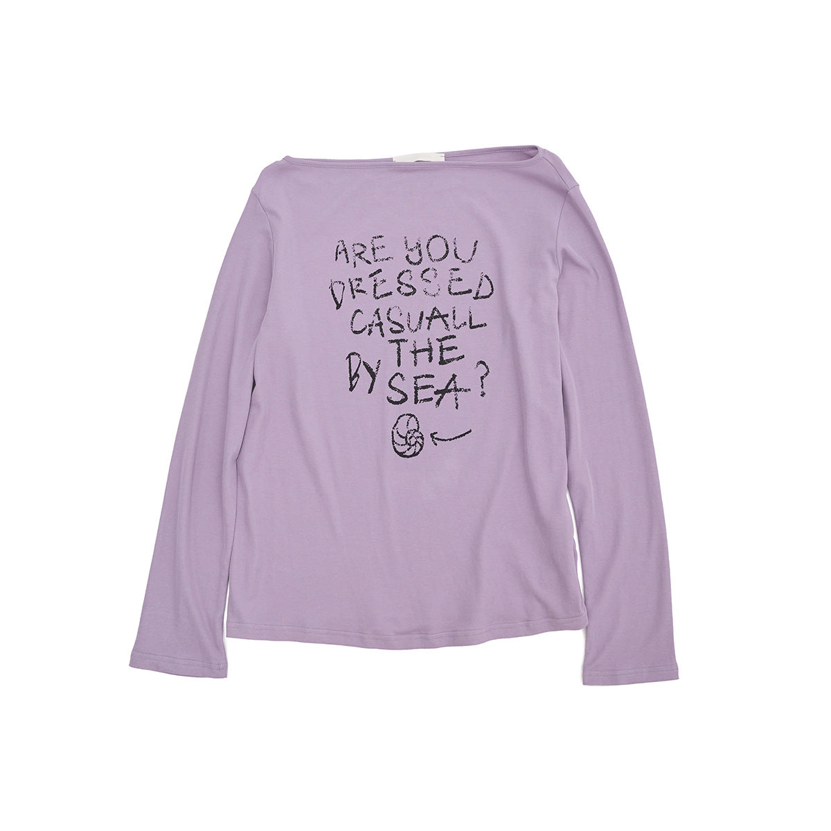 Spring new casual simple and easy solid color letter printing one word shoulder versatile T-shirt