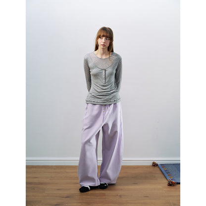 Spring new high-waisted multi-buckle lace-up basic versatile simple and easy casual sweatpants