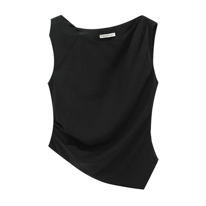 Sleeveless elegant tencel linen pendant shirt