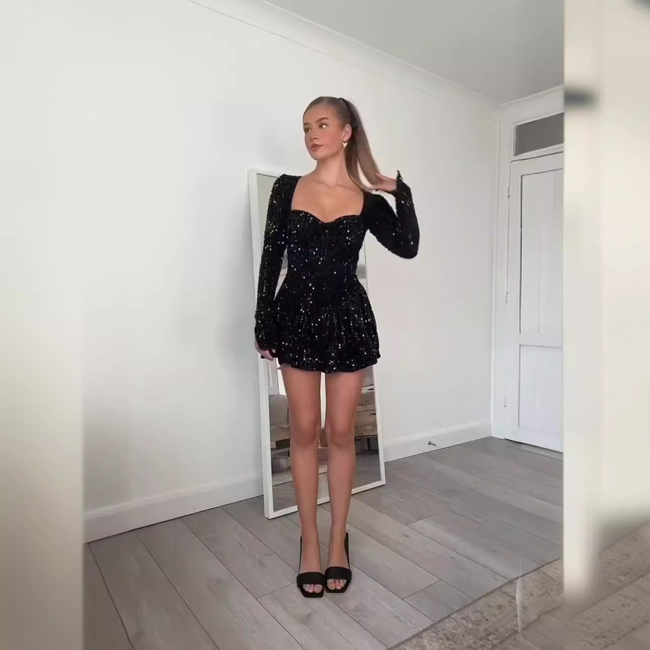 Sexy Sequin Long Sleeve Off-Shoulder Mini Dress
