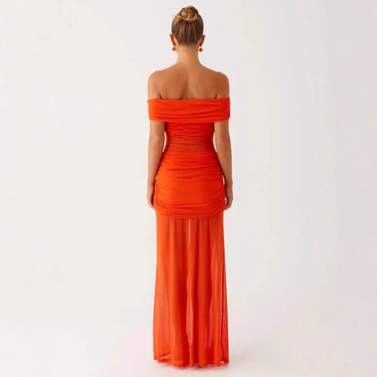 Women's new fashionable and sexy mesh tube top skirt slim-fitting one-word shoulder dress women