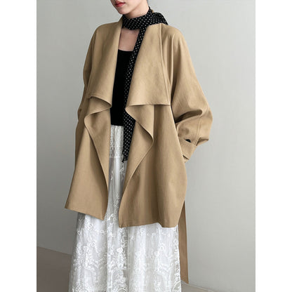 Retro temperament high-end silhouette coat women's 26 spring new lotus leaf lapel trench coat