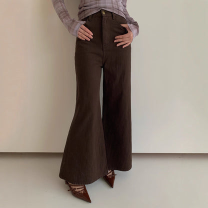 Stylish commuter simple and versatile cotton high-waisted micro-pull jeans