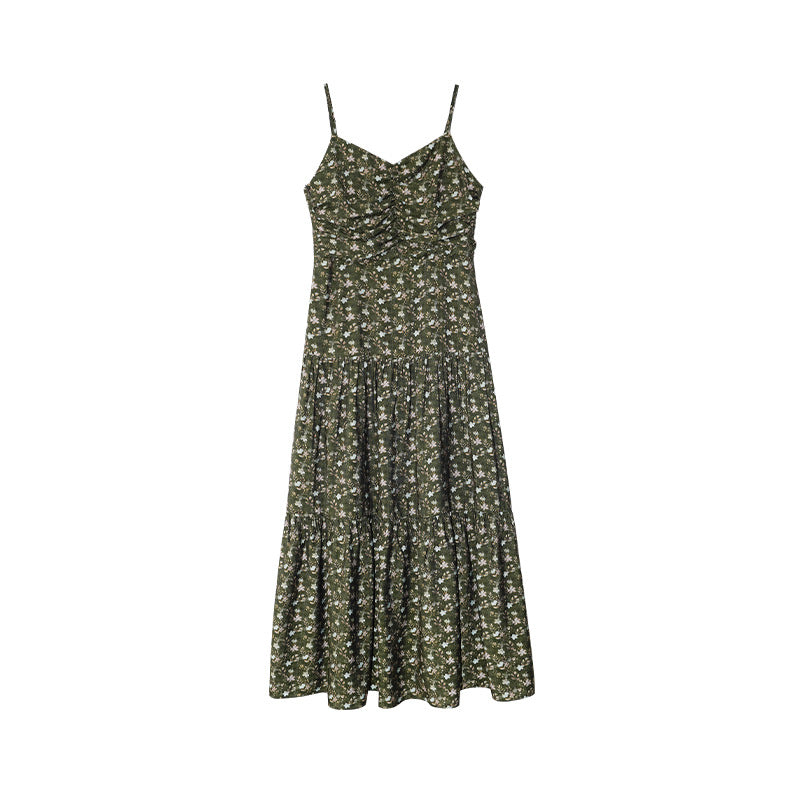 Resort style camisole dress women's pleated slim slimming floral skirt