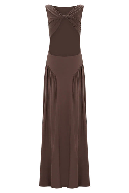 Fashion pleated hollow vest long dress slim-fitting backless sexy one-word neck dress