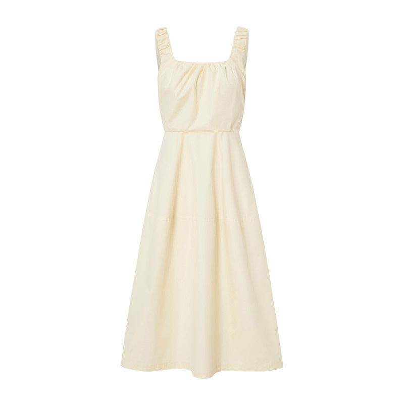 ED women's classic spring new pleated wide strap temperament dress niche design high-end long dress