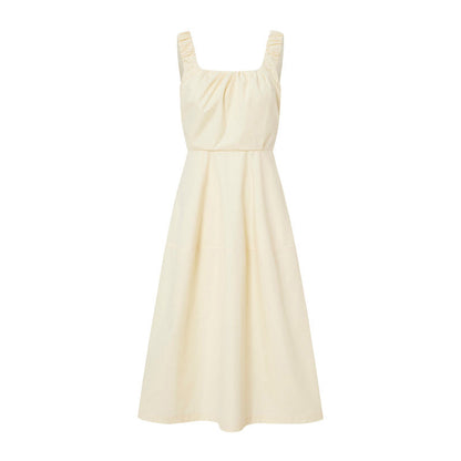 ED women's classic spring new pleated wide strap temperament dress niche design high-end long dress