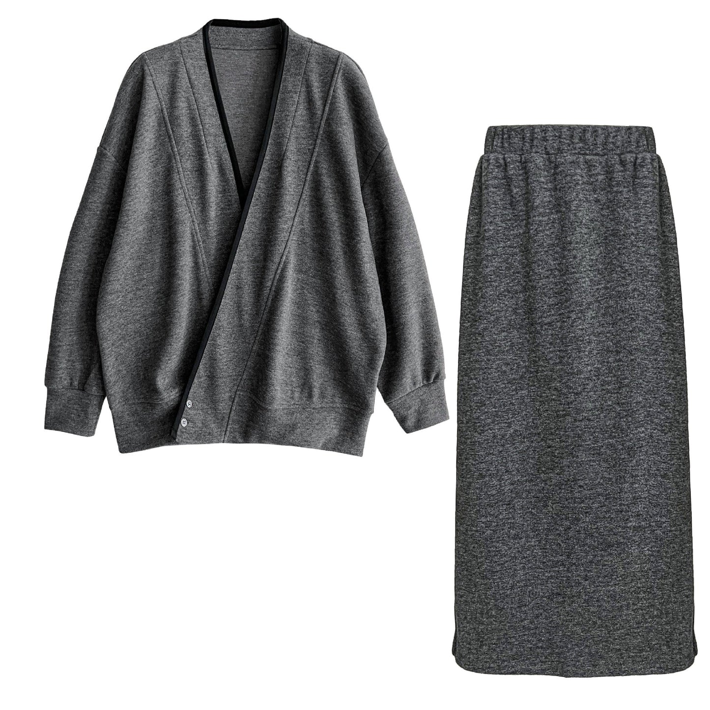 Soft waxy wool diagonal placket splicing top + high waist skirt two-piece women's autumn suit