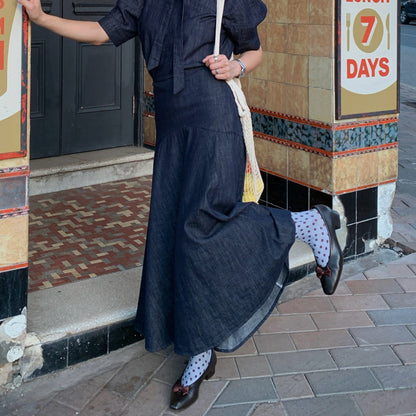 High waist big swing umbrella skirt a word denim skirt