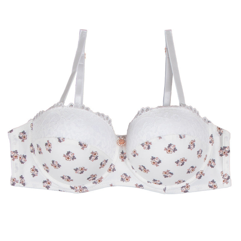 Sexy lace underwear nylon print breathable quick-drying small breasts gather and support women's bra set