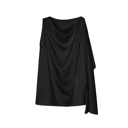 Spring fashion temperament pure desire wind Tencel texture sleeveless swinging neck chiffon shirt