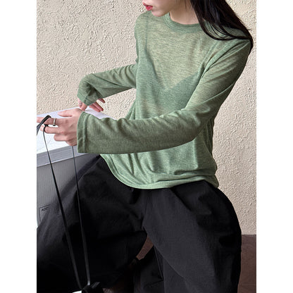 Sunscreen shirt Tencel thin long-sleeved T-shirt women's summer new loose blouse knitted mask top