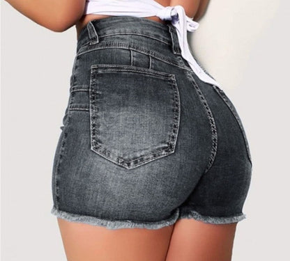 High-Waisted Distressed Denim Shorts