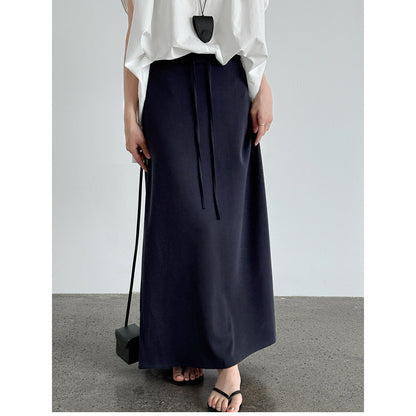 Korean version straight A-shaped skirt summer new high waist drawstring casual long dress hip umbrella skirt