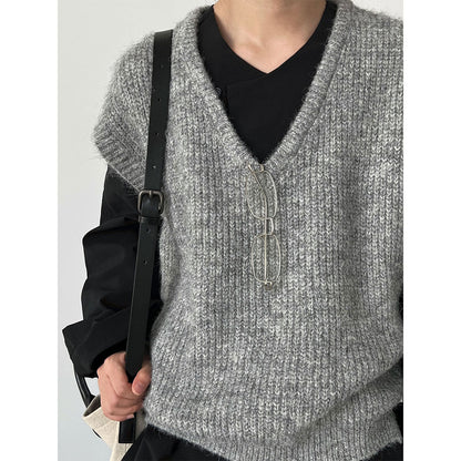 Soft wool V-neck knitted vest women's autumn new Korean simple stacked vest