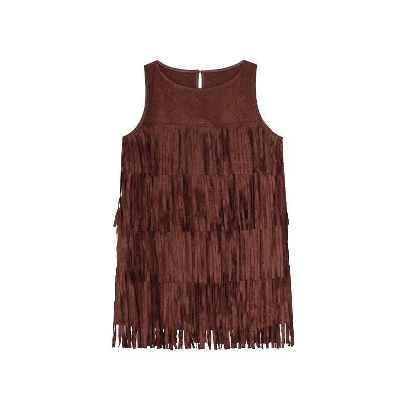 Temperament Heavy Industry Tassel Sleeveless Vest Dress